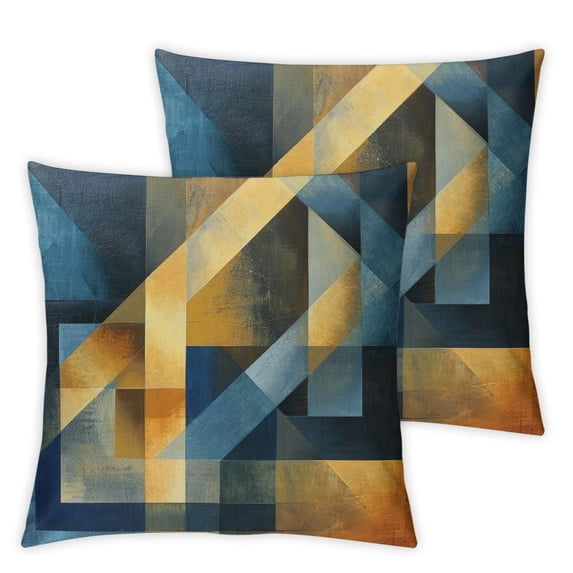 Acheng Gold and Blue Abstract Art Short Plush Pillowcase Set of 2 White