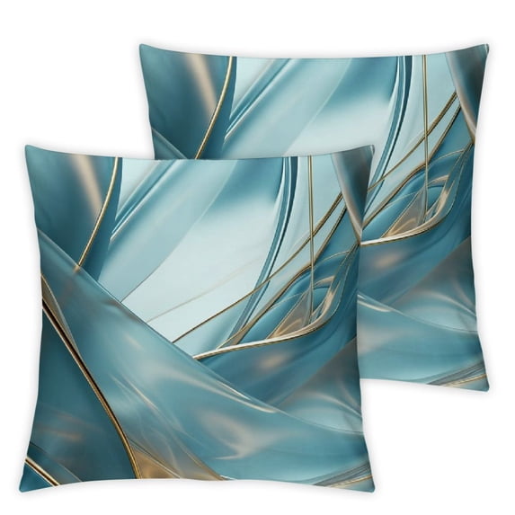Acheng Gold and Blue Abstract Art Short Plush Pillowcase Set of 2 White