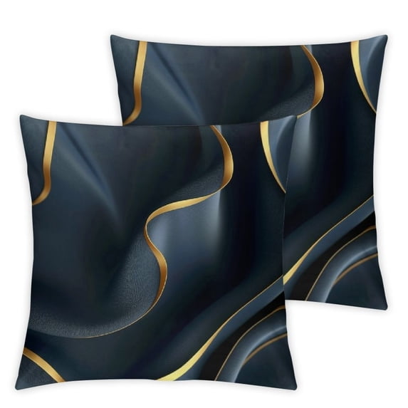 Acheng Gold and Blue Abstract Art Short Plush Pillowcase Set of 2 White