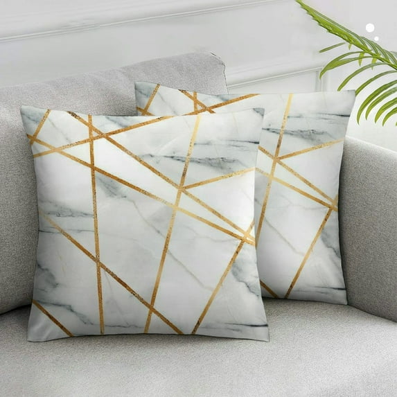 Acheng Golden Gray Marble Throw Pillow Cover Set of 2 Cases Stone Block Geometric Luxury Creative Irregularly Chic Lines Stain Triangle Outdoor Decor Pillowcase Home Square Pillow Slip White