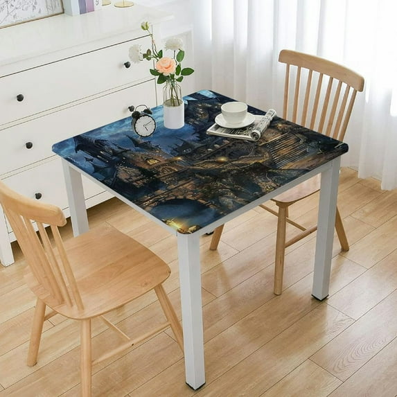 Acheng Gothic Architecture Square Tablecloth with Elastic Edge 100% Polyester Fiber 46*46