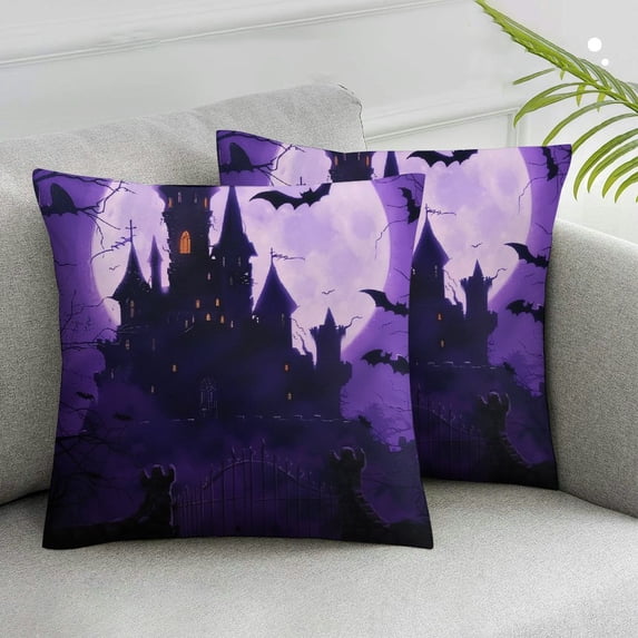 Acheng Halloween Covers Car Door Handle for Elderly Truck Key Chain Decorative Throw Pillow Covers Pillow Case Wooden Crosses for Crafts Photo Album Square Cushion Cover Pumpkin,Set of 2 White
