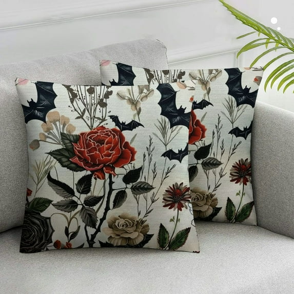 Acheng Halloween Pillow Cover Rose Web bat Skull Throw Pillow Covers Horror Decoration Holiday Farmhouse Pillow Case Decor for Home Car Sofa Couch Indoor Outdoor,2 Pcs White