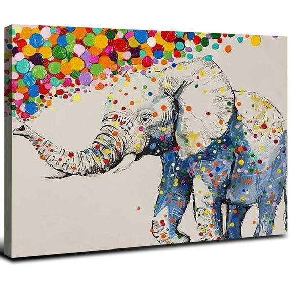 Acheng Happy Elephant Canvas Wall Art Cute Elephant Spraying Water Picture Print for Room Bathroom Poster Framed Ready to Hang 16x12inch