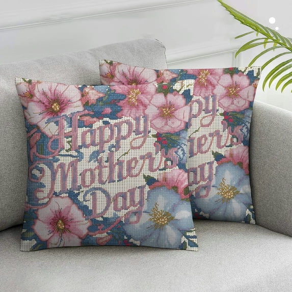 Acheng Happy Mother's Day Flower Throw Pillow Cover, Gift for Mum Cushion Case Decoration for Sofa Couch White