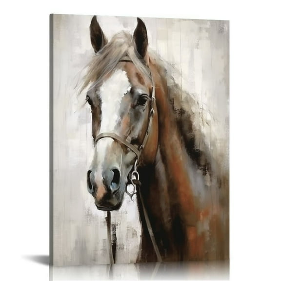 Acheng Horse Canvas Wall Art Horse Portrait Pictures Wall Decor Farmhouse Brown Horses Canvas Painting Rustic Horse Canvas Prints Artwork for Living Room Bedroom Office Home 16x20 in