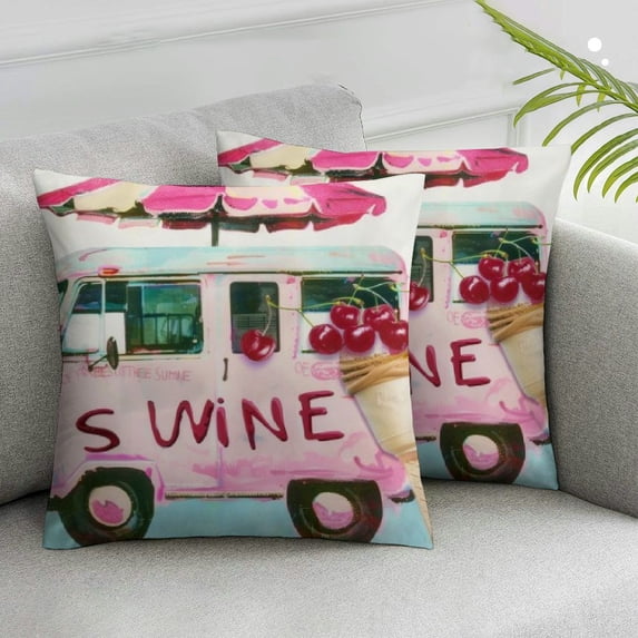 Acheng Ice Cream Truck Throw Pillow Cover Summer for Sofa Couch Decoration Farmhouse Family Room Home Decor Car Cushion Cover (Multicolour),2 Pcs White