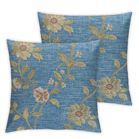 Acheng Jacquard Teal Floral Leaf Pattern Square Decorative Throw Pillow Case Cushion Cover, 20x20in