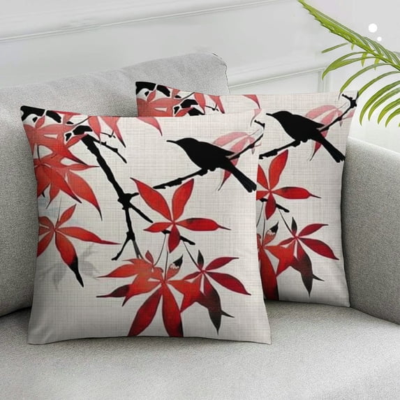 Acheng Japanese Throw Pillow Cushion Cover, Cherry Blossom Sakura Tree Branches Romantic Spring Themed Watercolor Picture, Decorative Square Accent Pillow Case, 2pcs, Coral Black White