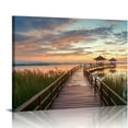 thumbnail image 1 of Acheng Lake Sunset Framed Wall Art: Reeds Natural Photography Bridge Scenery Picture Serene Canvas Landscape Painting for Office Bedroom Living Room 20x16in, 1 of 6