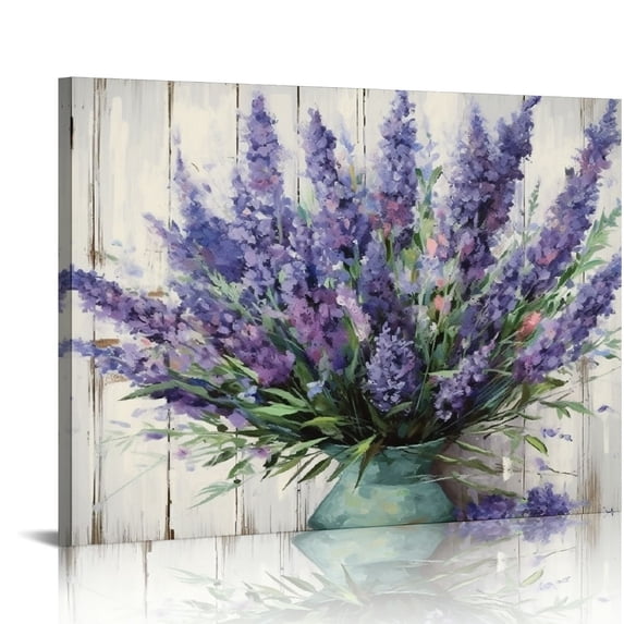 Acheng Lavender Wall Art Bathroom Decor Blue Flowers Canvas Picture Watercolor Painting Canvas Prints Bedroom Wall Decor Modern Blossom Canvas Art for Office Kitchen Home Decoration 20x16in