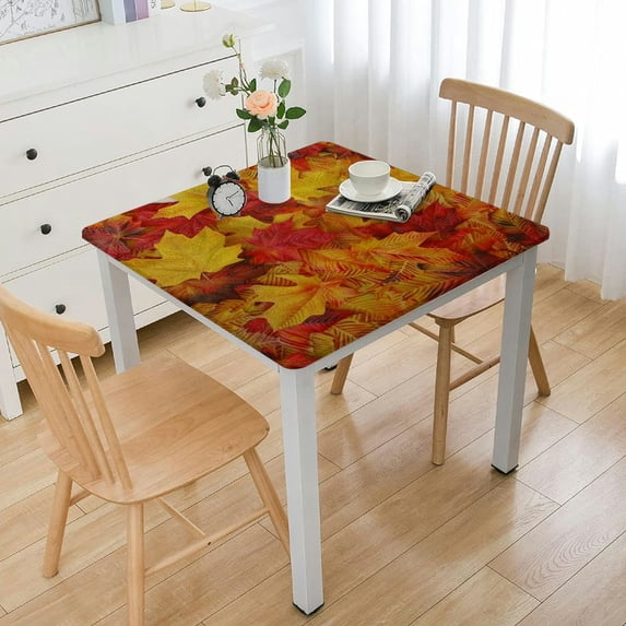 Acheng Leaves Table Cloth Red and Yellow Background Square Table Cover Waterproof 100% Polyester Fiber 36*36