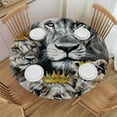 thumbnail image 1 of Acheng Lion Cubs Crowns Round Tablecloth with Elastic Edge 100% Polyester Fiber Washable for Home Kitchen Outdoor Decoration 42-46, 1 of 8