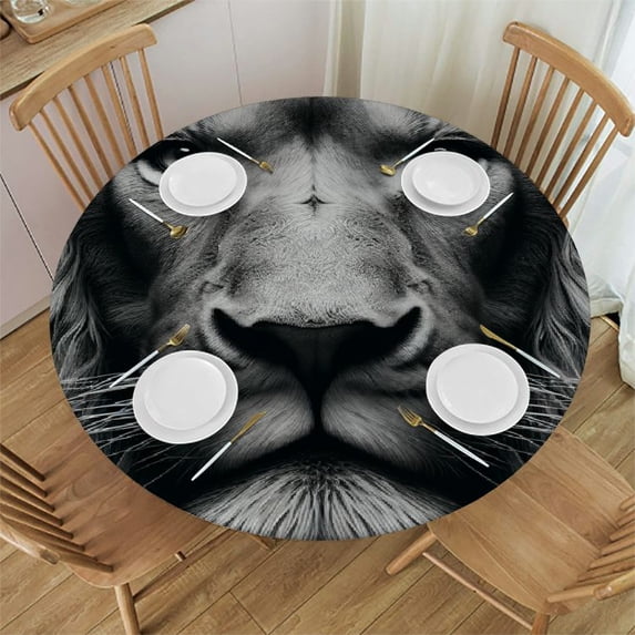 Acheng Lion, Motivation, Strength Round Tablecloth Outdoor Fitted 100% Polyester Fiber for Picnic Dining Kitchen Farmhouse 46-50