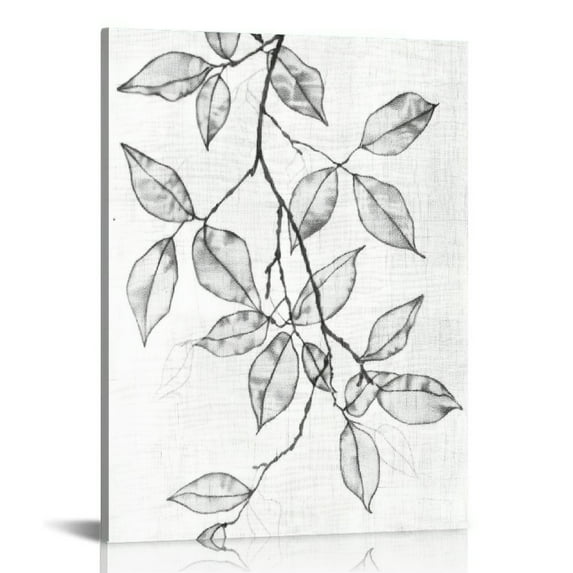 Acheng Living Room Decor Wall Art Abstract Black and White Gray Plant Leaves Outline Lines Modern Minimalist Canvas Artwork Pictures for Bedroom Walls 12x16 in