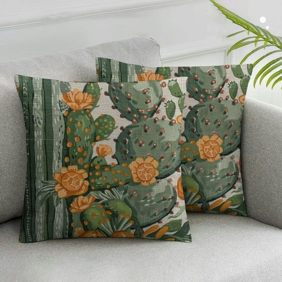 Acheng Lumber Pillow Covers Green Succulent Cactus Orange Flowers Tropical Exotic Desert Plants Square Decorative Cushion Case for Couch Sofa Chair Bed,2 Pcs White