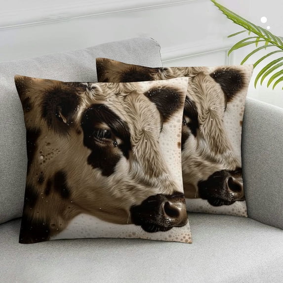 Acheng Luxury Faux Fur Throw Pillow Covers Cowhide Decorative Soft Fluffy Plush Couch Throws Brindle Cushion Covers for Couch(Not Real Cowhide Not Faux Fur),Set of 2 White