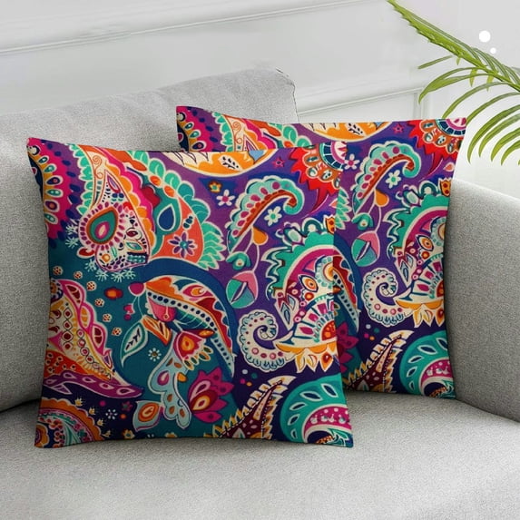Acheng Magenta Ethnic Paisley Throw Pillow Covers,Colorful Style Decorative Pillow Covers Digital Printing Blended Fabric for Couch Sofa Bed Invisible Zipper,2 Pcs White