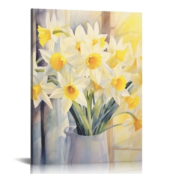 Acheng Mixed Daffodils in a Tank Canvas Wall Art Print, Daffodil Artwork picture 2
