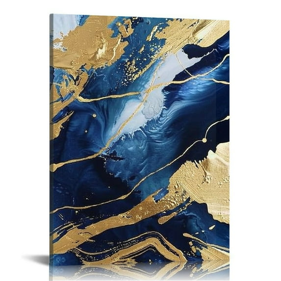Acheng  Modern  Marble Texture Canvas Wall Art Abstract Gold and Blue Color Print Painting Artwork for Home Office Dining Room Kitchen Wall Decor  pattern2