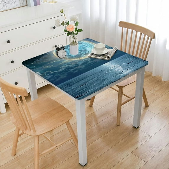 Acheng Moon Ocean Clouds Square Fitted Tablecloth 100% Polyester Fiber 52*52
