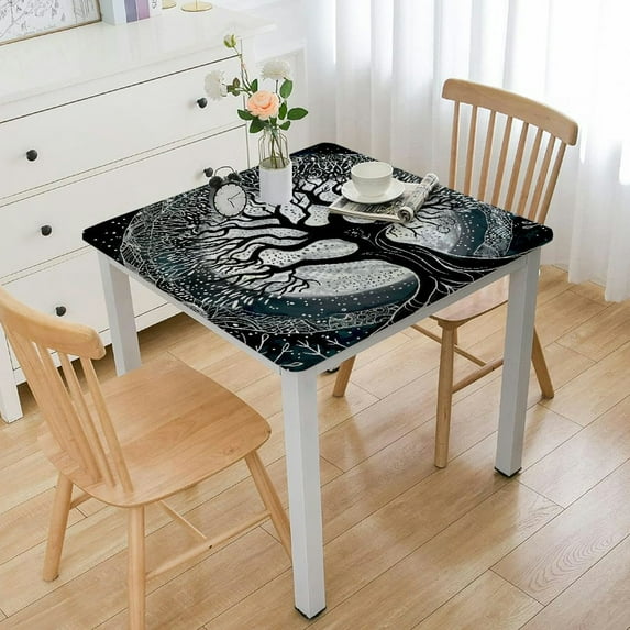 Acheng Moon Stars Square Tablecloth with Elastic Edge 100% Polyester Fiber 36*36