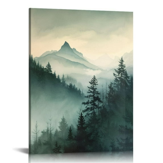 Acheng Mountain Wall Art Decor Green Forest Canvas Wall Art Prints Nature Landscape Wall Decor Watercolor Pine Tree Pictures Abstract Modern Painting for Living Room Bedroom 16x20 in