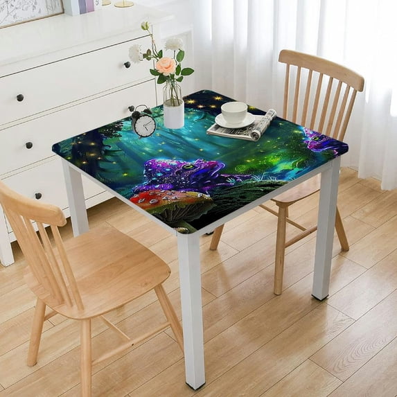Acheng Mushrooms Trees Magical Square Tablecloth Washable for Home Kitchen Outdoor Decoration 100% Polyester Fiber 46*46