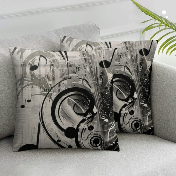 Acheng Music Notes Pillow Case,Black-White Music Notes Cushion Cover Square Standard Home Decorative for Men/Women White Black,2 Pcs White