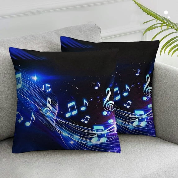 Acheng Music Throw Pillow Cover,Music Notes Cushion Case for Home Living Room Decor, Musical Theme Purple Blue Decorative Throw Cushion Case,2 Pcs White