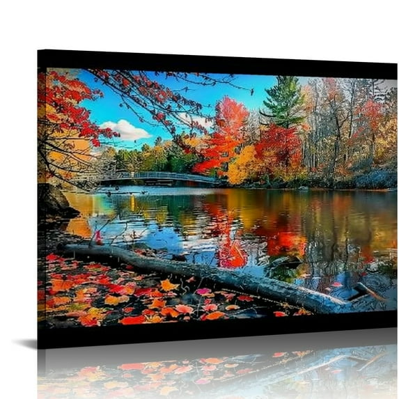 Acheng Nature Wall Art Canvas Artwork Lake Mountain Red Maple Leaf National Park Nature Pictures for Living Room Bedroom Office Wall Decor Home Decoration picture 1