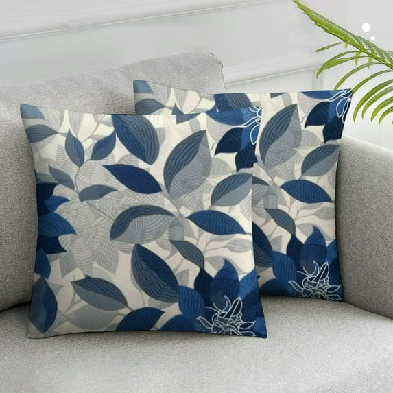Acheng Navy Blue Dahlia Lumbar Pillow Covers Modern Farmhouse Flower Oblong Pillow Case Rustic Blue Gray Rectangular Pillow Cases Pillowcase Cushion Cover for Sofa Couch Home,Set of 2 White