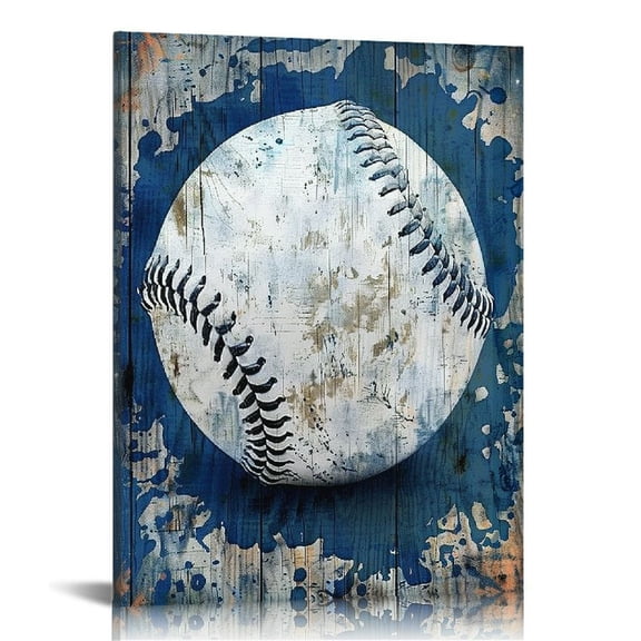 Acheng Navy Blue Sports Wall Art Décor Baseball Canvas Art Prints Sport Balls Picture for Man Cave Room Decor 16x20 in