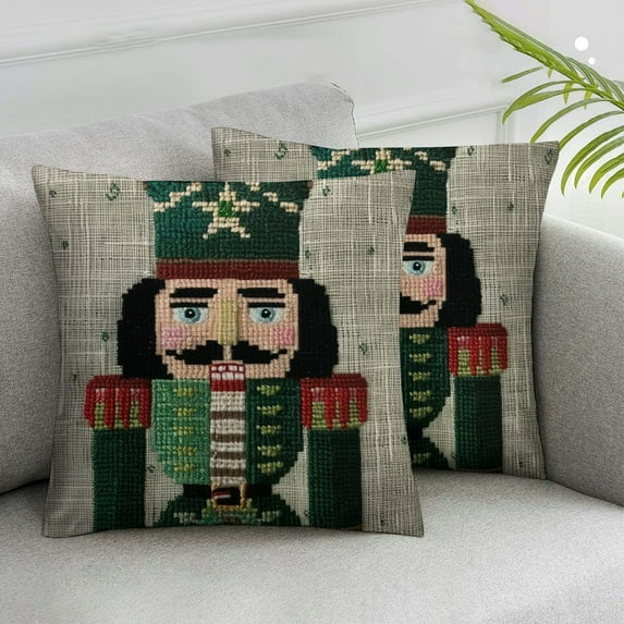 Acheng Nutcracker Unique Pillow Covers Merry Christmas Soldier Pillowcase Set of 2 Throw Pillow Covers Decorative Square Pillow Cases for Home Couch Sofa Bed Cushion Case White