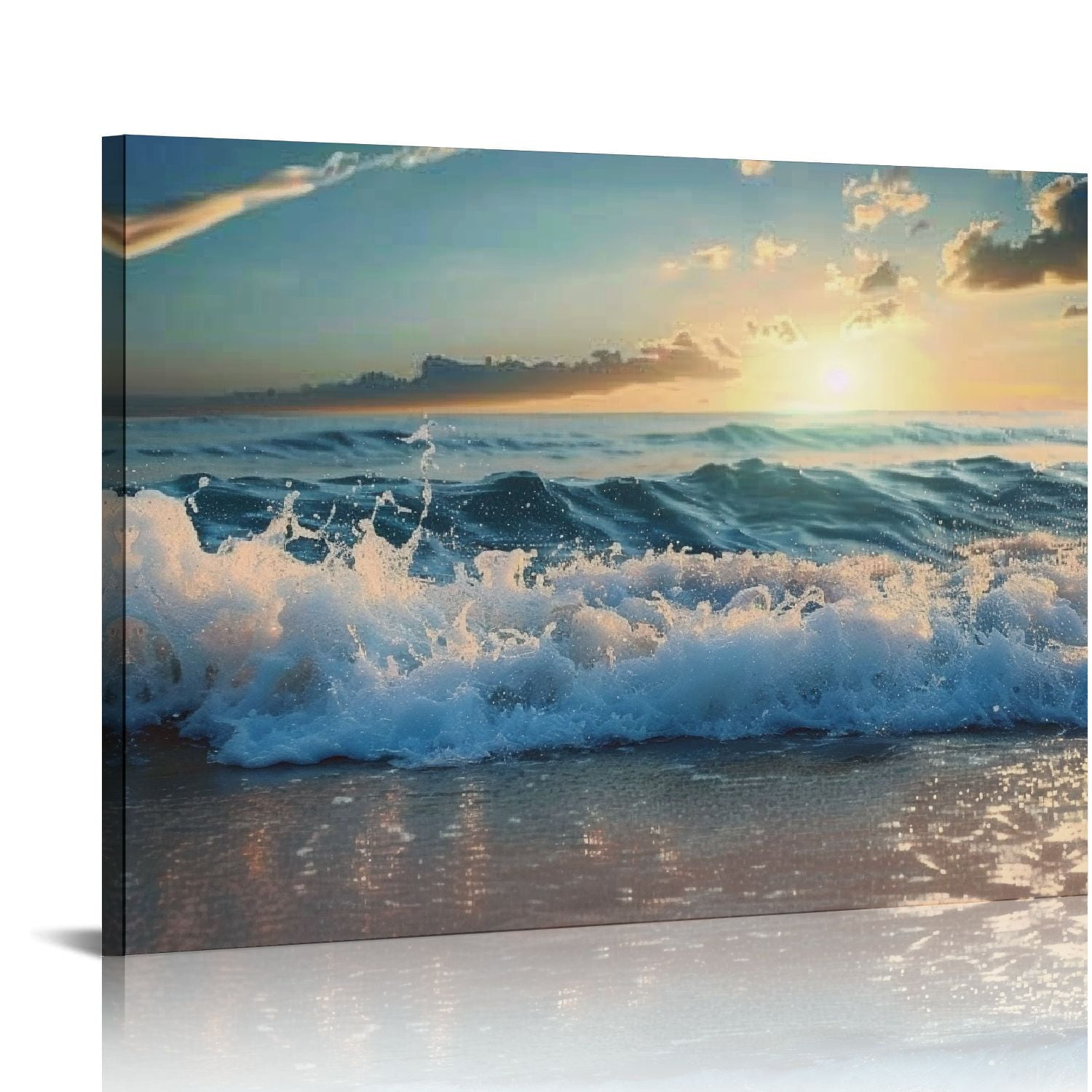 Acheng Ocean Wave Canvas Wall Art Beach Sunset Pictures Coastal Nature