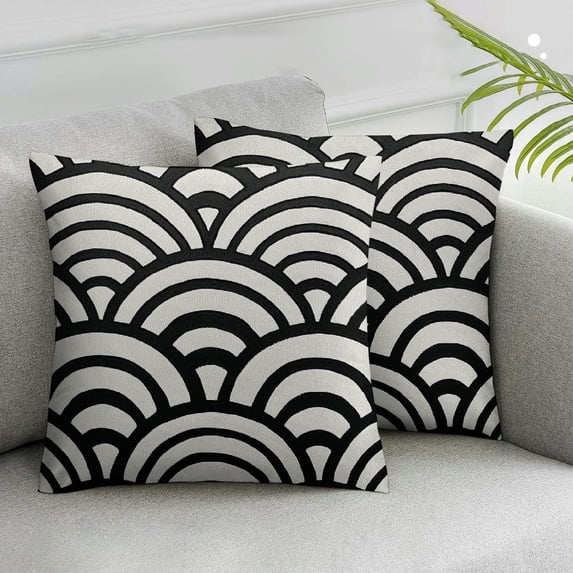 Acheng Ocean Waves Mediterranean Nautical Throw Pillow Covers Black White Geometrical Sea Wave Coastal Pillowcase Home Sofa Couch Decor Cushion Cover,2 Pcs White