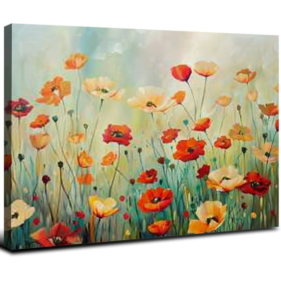 Acheng Orange Flower Wall Art Poppy Flower canvas prints Modern Flowers Bedroom Wall Decor Artwork Stretched and Framed Ready to Hang 20x16inch