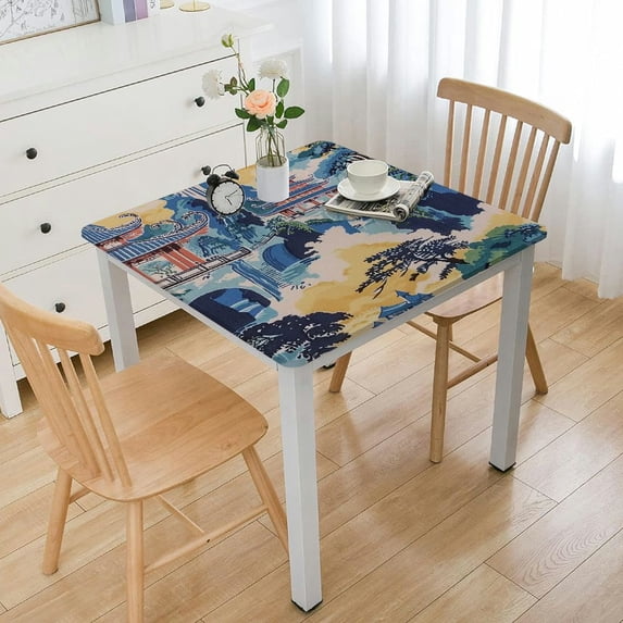 Acheng Oriental Architecture Trees Mountains Square Tablecloth Great for Home Kitchen Parties Holiday Dinner 100% Polyester Fiber 46*46
