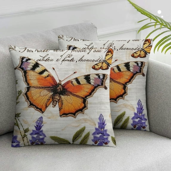 Acheng Outdoor Garden Decoration Butterfly Pillow Case Leaf/Lavender/Flower Decorative Throw Pillow Covers, Suitable for All Season Pillow Case for Room Bedroom Sofa Chair,2 Pcs White