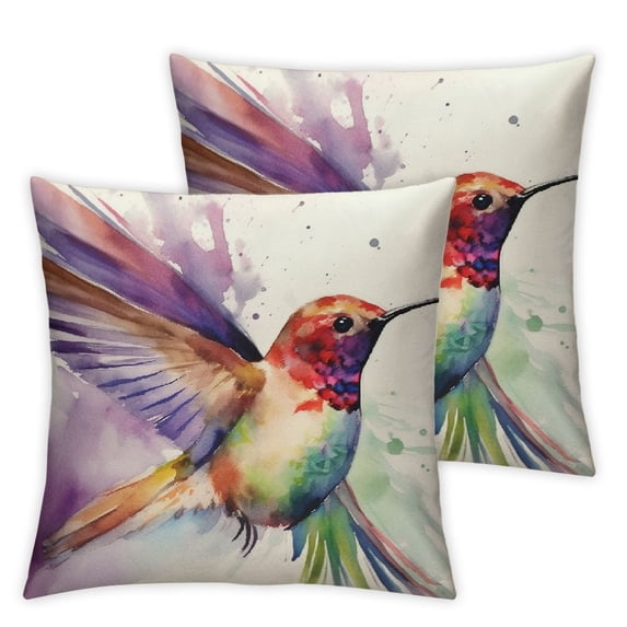 Acheng Outdoor Spring Watercolor Bird Throw Pillow Covers Hummingbird Summer Tropical Decorative Cushion Case Square Home Sofa Decorative Pillowcase for Patio Furniture Bed Set Of 2 20x20in