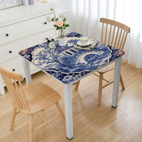 Acheng Pagoda Flowers Trees Square Tablecloth Outdoor Fitted 100% Polyester Fiber 46*46