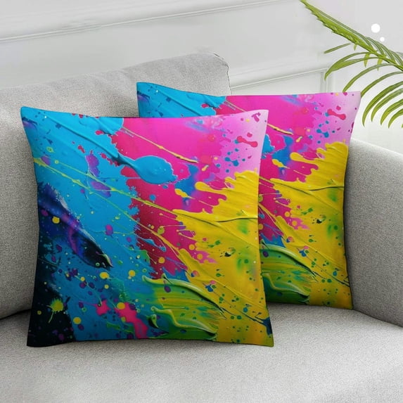 Acheng Paint Splatter Backdrop Holiday Throw Pillow Covers Set, Square Throw Pillow for Couch, Bed, Sofa, Bench, Chair ,Set of 2 White