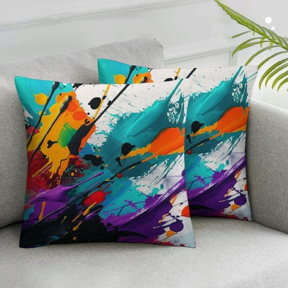 Acheng Paint Splatter Four Seasons Universal Pillow Cover Cushion Cover Sofa Fabric Cushion Cover Home Decoration ,Set of 2 White
