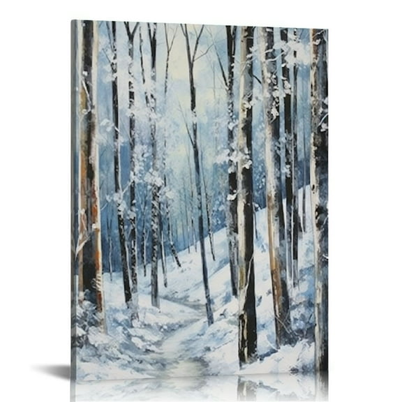 Acheng Paintings Winter Forest Tree Canvas Wall Art Painting Pictures for Living Room Decoration 12x16 in