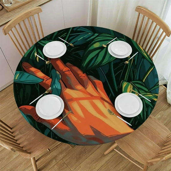 Acheng Palm Leaves Round Tablecloth, Tropical Jungle Palm Leaves with Charming Colors, Table Decoration for Banquet, Candy Buffet, and Dining Table 46-50