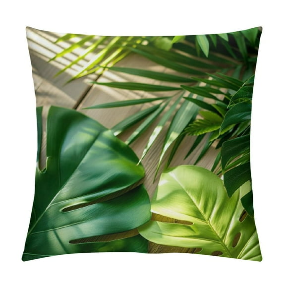 Acheng Palm Leaves with Lush Branches and Leaves Tropical Jungle Palm Leaves Plush Pillowcase White
