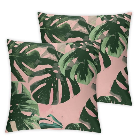 Acheng Palm Leaves with Lush Branches and Leaves Tropical Jungle Palm Leaves Short Plush Pillowcase Cover Set of 2 White
