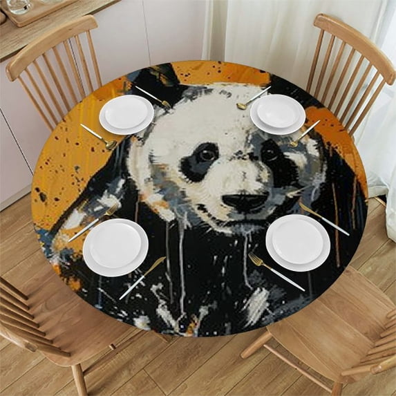 Acheng Panda Bear Round Tablecloth for Picnic Dining Kitchen Farmhouse 100% Polyester Fiber Washable Home Kitchen Outdoor Decoration 46-50