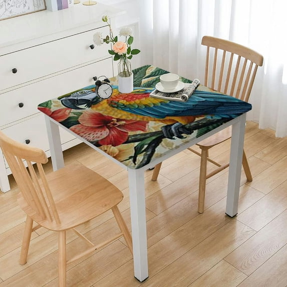 Acheng Parrot Flowers Branch Square Tablecloth Waterproof 100% Polyester Fiber 40*40