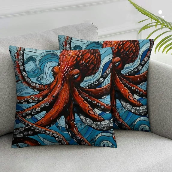 Acheng Pillow Covers Art Red Octopus Throw Pillow Covers Cases for Couch Sofa Bed Home Decor 2pcs White